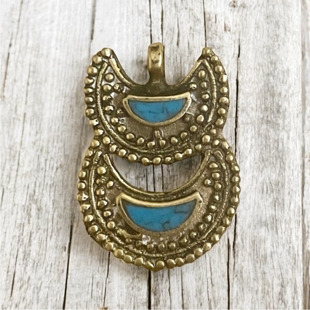 Blue Turquoise Crescent Moon Pendant